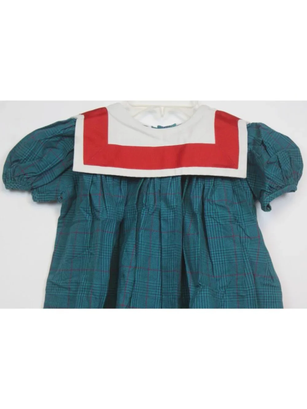 Vtg 90s Mondays Child Green Teal Dress Bib Collar sz 3T Plaid Paper Tag